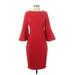 Calvin Klein Casual Dress - Sheath High Neck 3/4 sleeves: Red Print Dresses - Women's Size 4