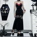 Robe gothique à col en V pour femme robe à licou vampire robe vintage en fibre de velours robe de