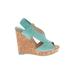 Pelle Moda Wedges: Teal Print Shoes - Women's Size 8 - Open Toe