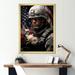 Design Art Military Patriot Solider USA Flag On Canvas Print Plastic in Gray | 44 H x 34 W x 1.5 D in | Wayfair FDP115985-34-44-GD