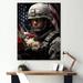 Design Art Military Patriot Solider USA Flag On Canvas Print Plastic in Gray | 44 H x 34 W x 1.5 D in | Wayfair PT115985-34-44