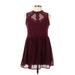 Xhilaration Casual Dress - Mini High Neck Sleeveless: Burgundy Solid Dresses - Women's Size Large