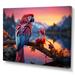 Design Art Red & Blue Parrots Radiant Plumage Sunset Metal in Blue/Red | 16 H x 32 W x 1 D in | Wayfair PT118055-32-16