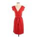 Ann Taylor LOFT Casual Dress - A-Line V-Neck Short sleeves: Red Print Dresses - Women's Size Small