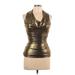 Express Cocktail Dress - Party Cowl Neck Sleeveless: Gold Solid Dresses - Women's Size X-Small