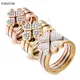 Gorgeous Three Ring Set For Women High Quality Stainless Steel three colors Crystal Clover Ring With