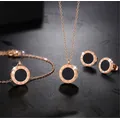 316L Stainless Steel Double Black Roman Numerals Necklace Bracelet Earrings Three-piece Set