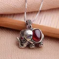 S925 Sterling Silver Elephant Fish Fox Crab Garnet Pendant With Box Chain Silver Crystal Vintage