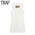 TRAF 2024 Off White Mini Dress Woman Buckle Sleeveless Short Dresses For Women Cut Out Sexy Bodycon