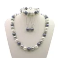Ornament Gifts For Women 12mm White Gray Black Round Beads Shell Pearl Necklace Bracelet Earrings