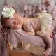 Ylsteed 2 Pieces Set Dusty Pink Newborn Girl Photo Shooting Outfits Cute Baby Lace Romper Infant