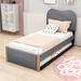 Ivy Bronx Labath Platform Bed w/ Trundle & Headboard Wood & Upholstered/ in Gray | Twin | Wayfair 68D22CBC829348A591EE90E1C99E5A2C