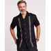 Blair Men's John Blair® Linen Blend Embroidered Shirt - Black - 3XL