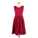 Penelope Casual Dress - Party V-Neck Sleeveless: Burgundy Print Dresses - Women's Size 8