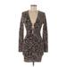 Fashion Nova Casual Dress - Bodycon V Neck Long sleeves: Brown Dresses - New - Women's Size Medium