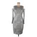 Calvin Klein Casual Dress - Sheath High Neck 3/4 sleeves: Silver Dresses - Women's Size 8