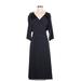 Kiyonna Casual Dress - A-Line V Neck 3/4 sleeves: Black Print Dresses - Women's Size 2 Plus