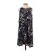 Halogen Casual Dress - Shift High Neck Sleeveless: Blue Floral Dresses - Women's Size Small