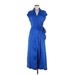 Maeve by Anthropologie Casual Dress - Midi V-Neck Short sleeves: Blue Print Dresses - Women's Size Medium