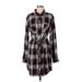 Allison Joy Casual Dress - Shirtdress High Neck Long sleeves: Burgundy Print Dresses - Women's Size Large