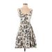 J.Crew Casual Dress - Mini Scoop Neck Sleeveless: Ivory Floral Dresses - Women's Size 0 Petite