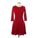 Iz Byer Casual Dress - A-Line: Burgundy Solid Dresses - Women's Size Large