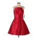 Betsy & Adam Cocktail Dress - A-Line Halter Sleeveless: Red Print Dresses - New - Women's Size 12