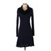 PrAna Casual Dress - A-Line Cowl Neck Long sleeves: Blue Print Dresses - Women's Size Small