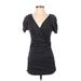 Express Casual Dress - Mini Plunge Short sleeves: Black Print Dresses - Women's Size Small