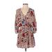 O'Neill Casual Dress - Mini V-Neck 3/4 sleeves: Red Floral Dresses - Women's Size Small