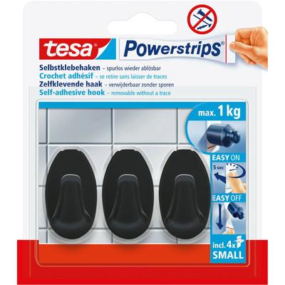 Tesa - Powerstrips Klebehaken Small Oval - 3 x selbstklebende Wandhaken - für Kacheln, Glas,