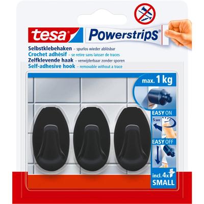 Tesa - Powerstrips Klebehaken Small Oval - 3 x selbstklebende Wandhaken - für Kacheln, Glas,