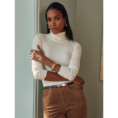 J.McLaughlin Women's Arlette Turtleneck Top Egret White, Size Large | Cotton/Spandex