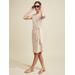 J.McLaughlin Women's Elora Dress in Penscript Off White/Tan, Size XL | Nylon/Spandex/Catalina Cloth