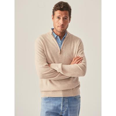 J.McLaughlin Men's Henry Cashmere 1/4 Zip Top Heather Oatmeal, Size Large