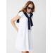 J.McLaughlin Women's Swing Dress in Deco Tulip Jacquard White, Size Medium | Nylon/Spandex/Catalina Cloth