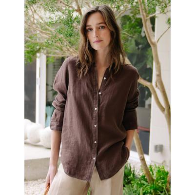 J.McLaughlin Women's Britt Linen Shirt Dark Brown, Size XL