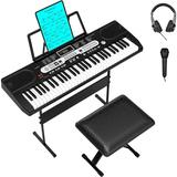 Keyboard Piano 61 Key Electric Piano Keyboard Sets for Beginners and Kids with Microphone Headphone Stand Stool and Bag Portable Keyboard Teaching for Best Birthday or Christmas Gift