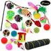 Tripumer 21Pcs Cat Toys Kitten Toy Set Tunnel Interactive Cat Toys Black and Yellow Straight Through Kitten Tunnel Leopard Print Teasing Stick Fluffy Mouse For Cats Puppies Rabbits