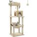 Cat Tree for Large Cats Adult with Metal Plush Big Hammock 56.3 Cat Tower for Large Cats with 2 Door Condo House 6-Tier Cat Shelves with Scratching Posts and Large Top Perch Beige