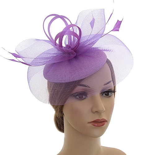 Fascinators Kentucky Derby Hut Kopfbedeckung Organza Polyester/Polyamid Fedora Hut Schlapphut Schleierhut Teeparty Pferderennen Damentag Vintage-Stil Vintage elegant mit Federapplikationen Image