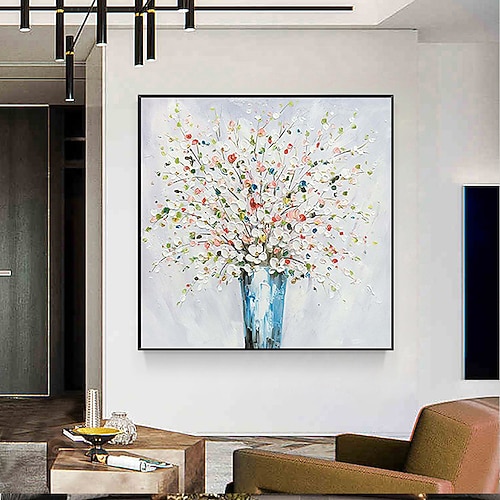 Blumenölgemälde auf Leinwand, handgemaltes abstraktes rosa Blumengemälde, Blumenlandschaftsgemälde, handgemachtes Blumenölgemälde, Wandkunst, Leinwand, Frühlingsgemälde für Wohnzimmerwandkunst Image