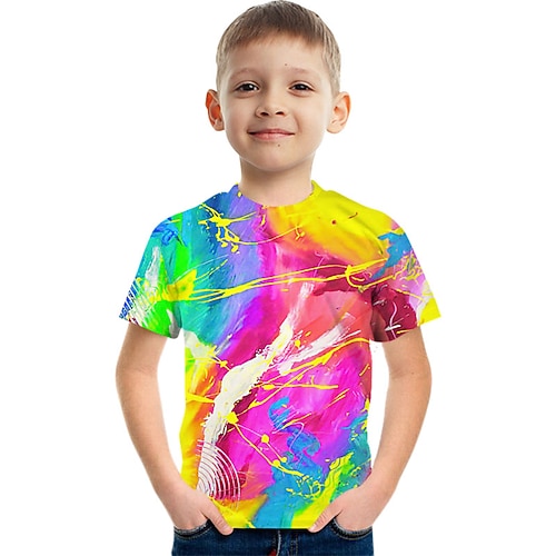 Regenbogen bunte Multi-Tinte Kinder Kurzarm T-Shirt Mode 3D bedruckte bunte Hemden für Jungen und Mädchen Image