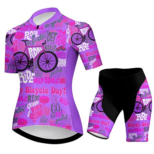 21Grams Damen Radtrikot mit Radhose fahrradbekleidung set Kurzarm MTB Mountain Rennrad Gelb Rosa Blau Graphic Fahhrad Feuchtigkeitsabsorbierend Rasche Trocknung Elasthan Sport Graphic Buchstabe Image