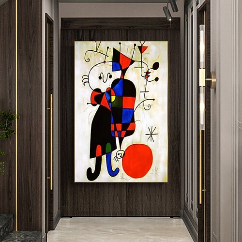 Handgemalte Kopien berühmter Joan Miro-Gemälde auf Leinwand, moderne Kunstwerke, abstrakte Leinwand-Wandkunstbilder für Wohnzimmerdekoration (Tänzerin, Herz, Liebe), rahmenlos Image