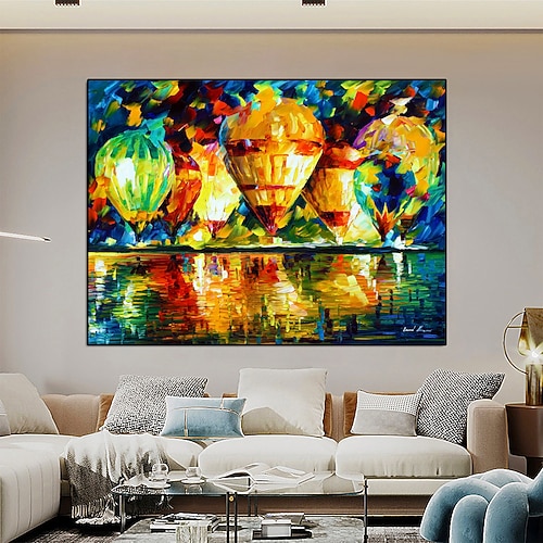 handgemaltes Ölgemälde im mediterranen Stil, Wandgemälde, Ölgemälde für Wohnzimmer, Wandkunst, Luftballons, Kunstwerk auf Leinwand, Kunst auf gespannter Leinwand, gerahmte Wandkunst, Gemälde Image