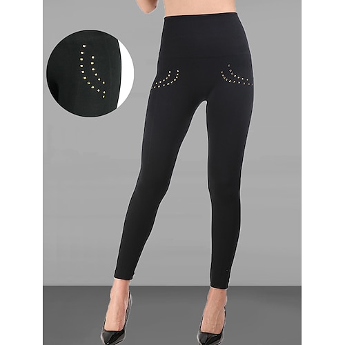 Damen Leggings Gemütliche Leggings Mode Einfach Volle Länge Hohe Taille Einfarbig Reißverschluss Po-Lifting Bauchkontrolle Weich Mikroelastisch Täglich Lässig Ferien Diamant Reisverschluss Knopf Image