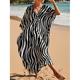 Damen Cover-Up Graphic Blatt Bedruckt V Ausschnitt kleid lang Hawaiianisch Urlaub Strand 3/4 Ärmel Sommer