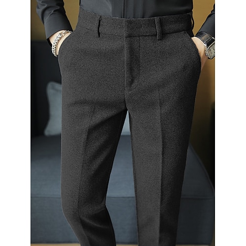 Herren Abschlußfeier Anzughose Winterhose Hose Tweed-Hosen Tasche Einfach Komfort Atmungsaktiv Outdoor Täglich Ausgehen Mode Lässig Schwarz Khaki Image