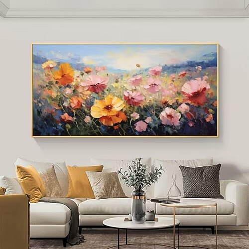 Handgefertigtes Ölgemälde auf Leinwand, Wandkunst, Dekoration, moderne abstrakte Blumenlandschaft für Heimdekoration, gerolltes, rahmenloses, ungedehntes Gemälde Image